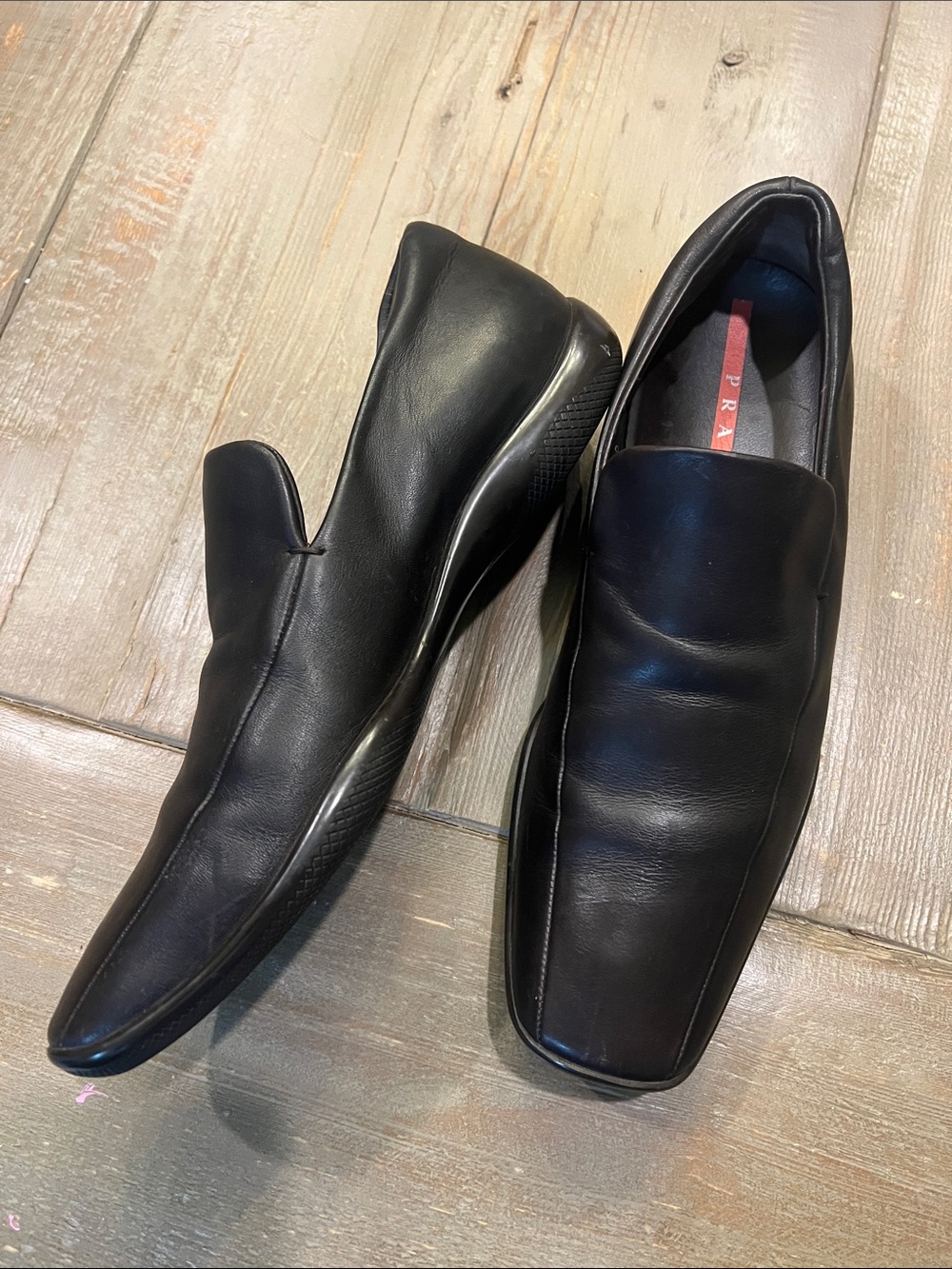 Prada Black Leather Square-Toe Slip-Ons - Picture 2 of 5